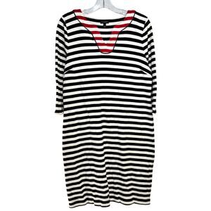 Talbots Trimmed Cotton Knit Shift Dress Striped Women's Large Knee Length